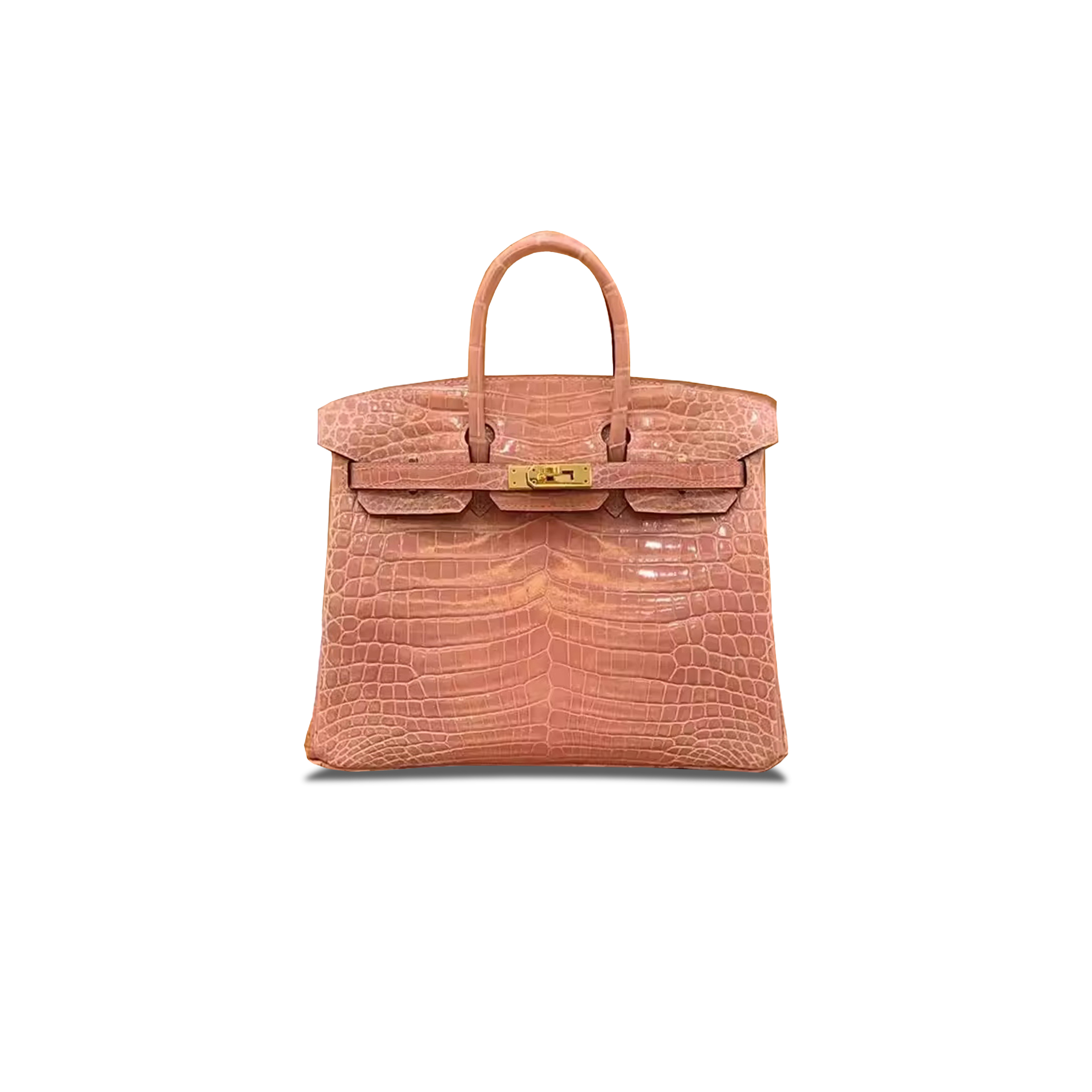 HERMÈS MASTER BIRKIN 25 CROCODILE LEATHER PINK BAG SILVER BUCKLE H041354CK10 (25*20*13cm)